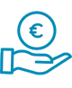 Icono de mano con símbolo del euro encima